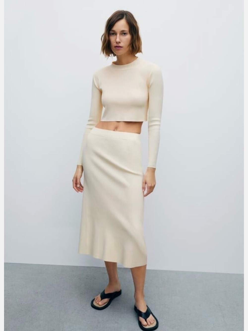 Zara Cream Knit Midi Skirt